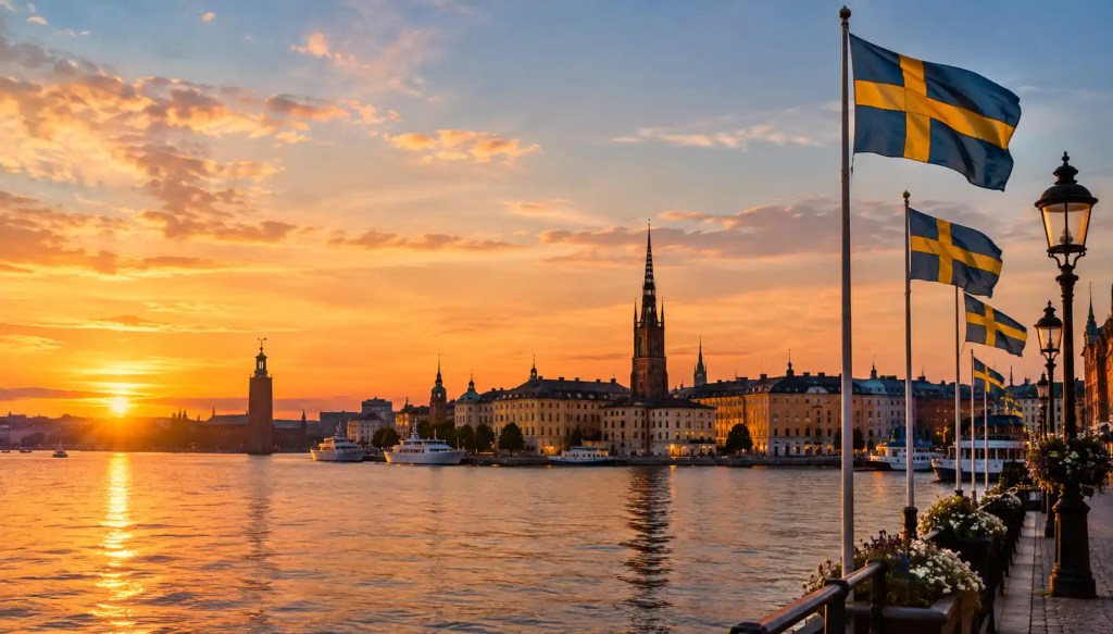 Stockholm with flags